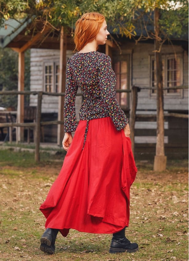 Gypsy Style Pocket Detail Cotton Skirt Wholesale Boho Clothing