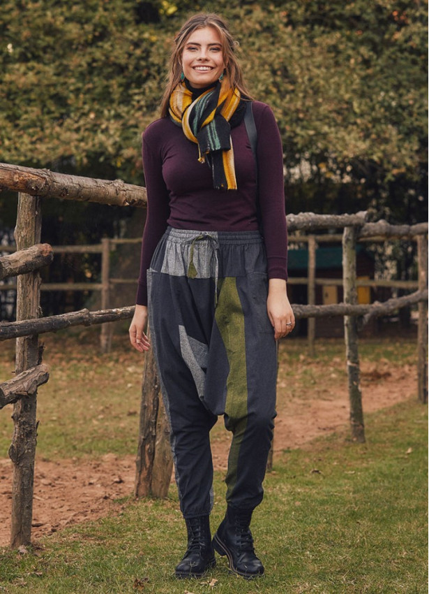 Lace Up Ethnic Claret Green Women's Baggy Pants