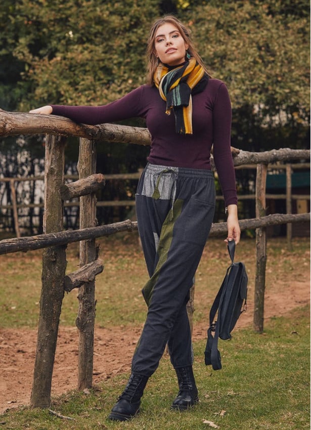 Lace Up Ethnic Claret Green Women's Baggy Pants