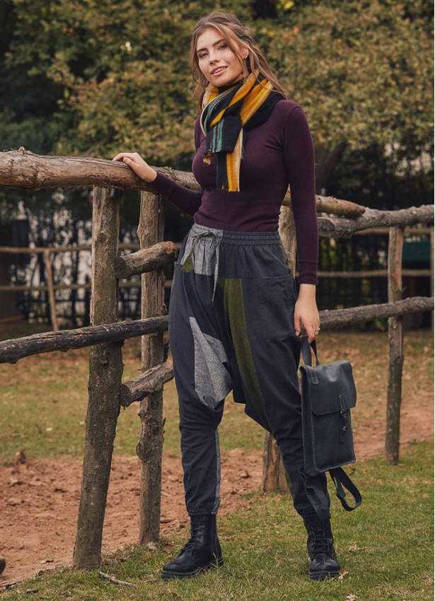 Lace Up Ethnic Claret Green Women's Baggy Pants