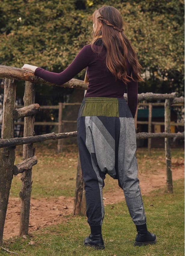 Lace Up Ethnic Claret Green Women's Baggy Pants