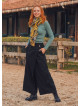 Elastic Waistband Side Pockets Black Culottes
