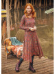 Retro Print Asymmetrical Hem Button Down Long Sleeve Dress