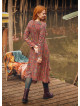 Retro Print Asymmetrical Hem Button Down Long Sleeve Dress