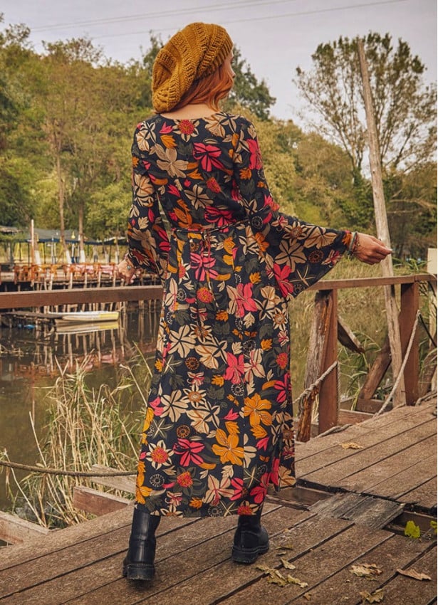 Floral Print Bell Sleeve Long Dress