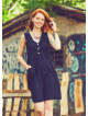 V Neck Button Detailed Sleeveless Summer Black Dress 4577