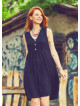 V Neck Button Detailed Sleeveless Summer Black Dress 4577