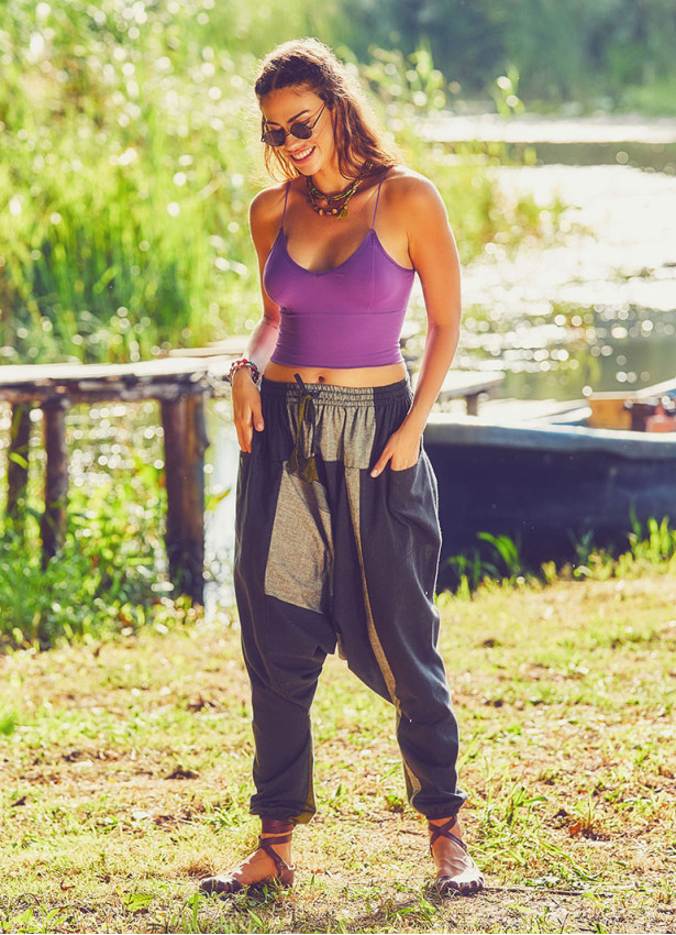 Lace Up Ethnic Claret Green Women's Baggy Pants