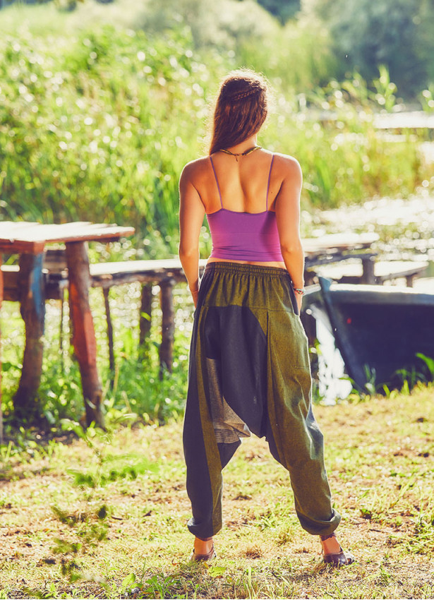 Lace Up Ethnic Claret Green Women's Baggy Pants