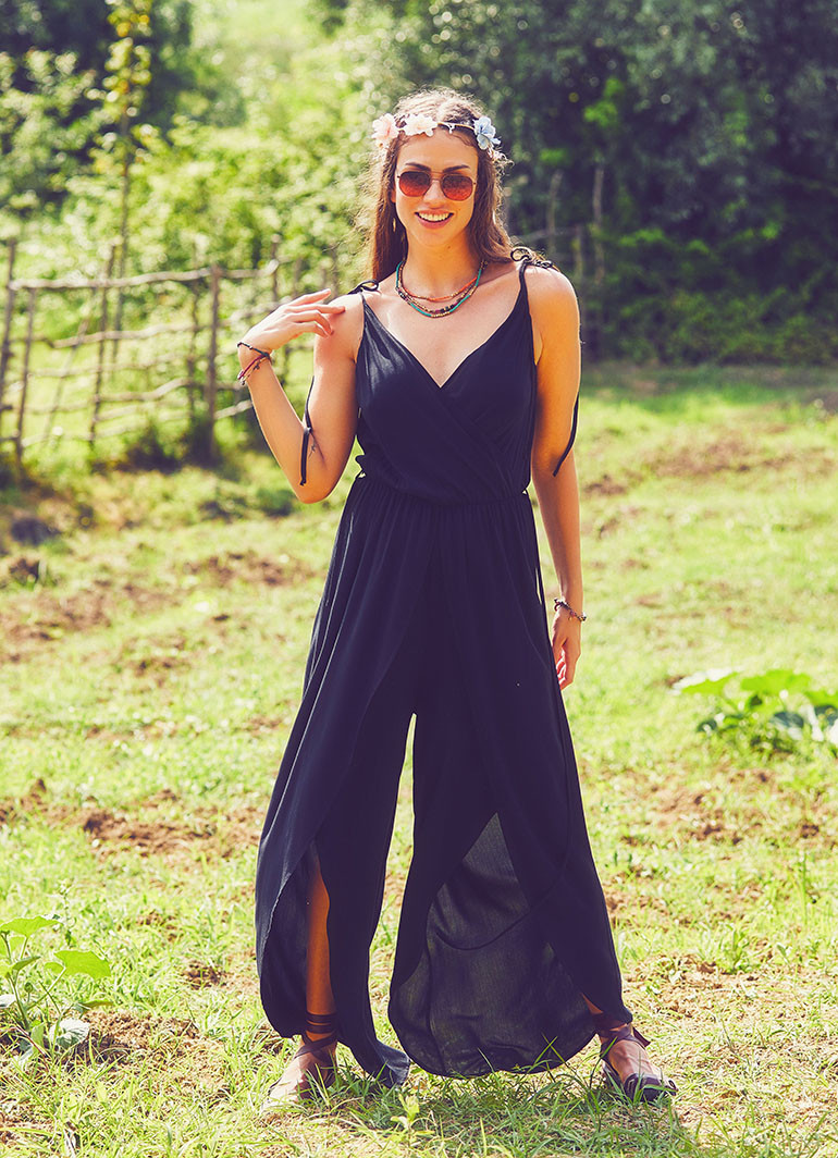 Boho Dressy Black Jumpsuit | Wholesale Boho Clothing