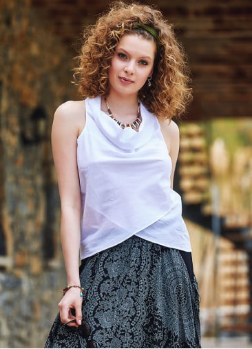 Degaje Neck Sleeveless White Authentic Blouse Top