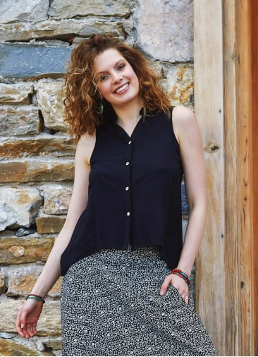 Shirt Collar Asymmetric Cut Black Authentic Blouse 4552