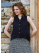 Shirt Collar Asymmetric Cut Black Authentic Blouse 4552