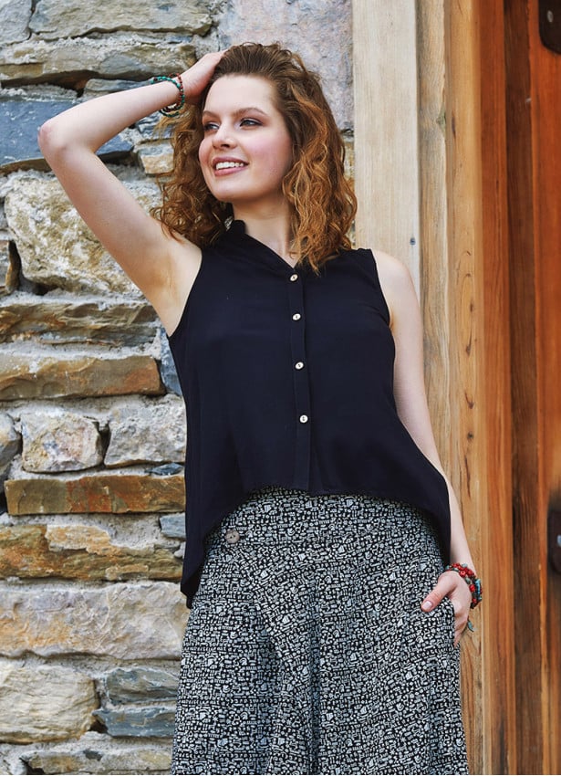 Shirt Collar Asymmetric Cut Black Authentic Blouse 4552