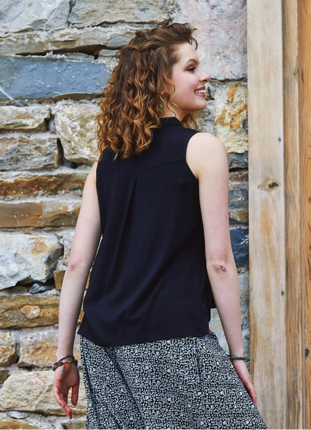 Shirt Collar Asymmetric Cut Black Authentic Blouse 4552