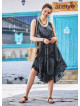Gray Patterned Scoop Neck Round Hem Sleeveless Dress
