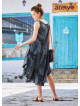 Gray Patterned Scoop Neck Round Hem Sleeveless Dress