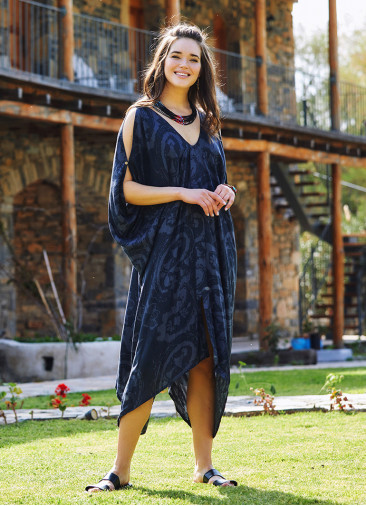 Gray Patterned Low Back Bohemian Summer Dress