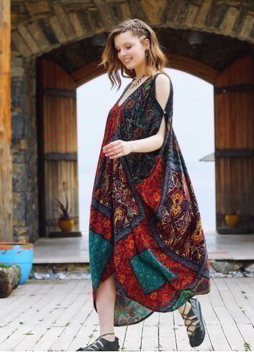 Black Patterned Low Back Bohemian Summer Dress