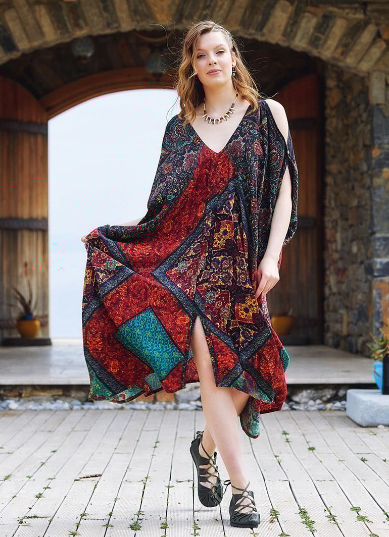 Black Boho Maxi Dress red flowers- Floral Fall Winter Dress
