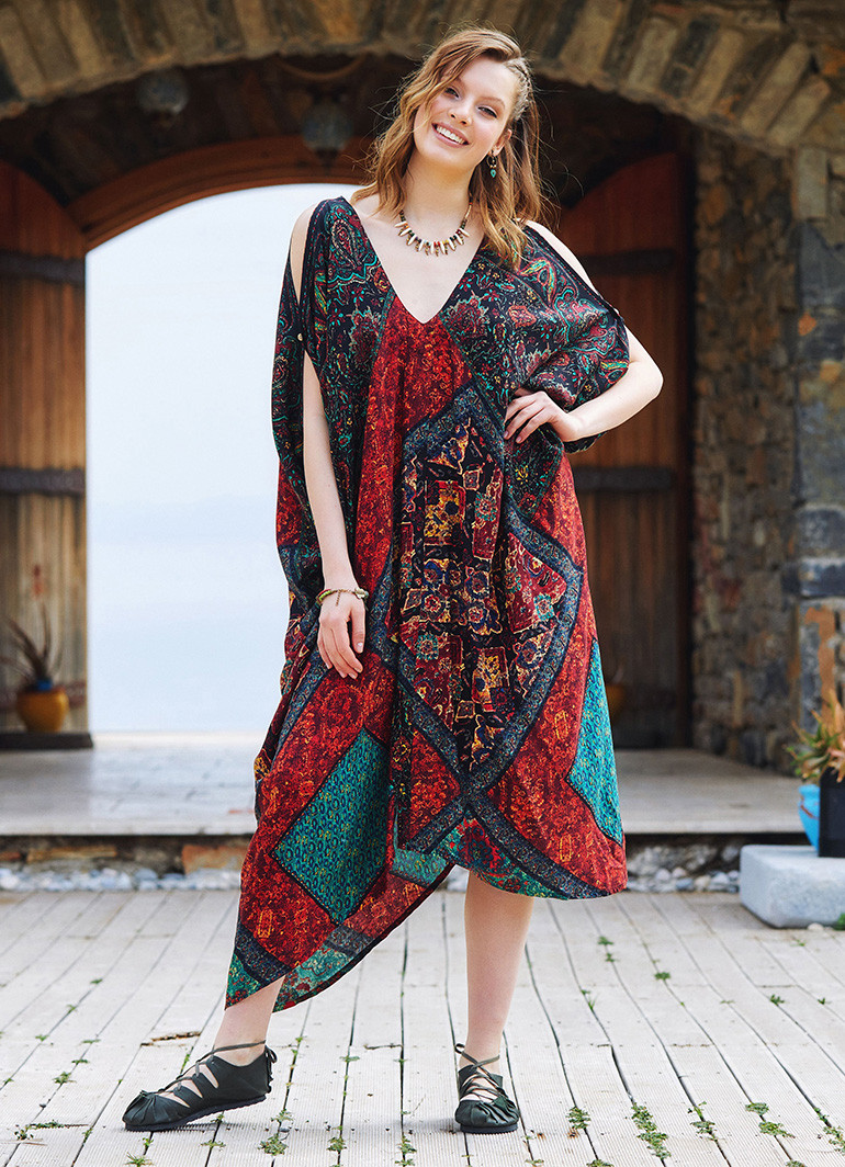Black Patterned Low Back Bohemian Summer Dress Wholesale Boho Clothing