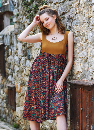 Retro Patterned Open Back Boho Sundress