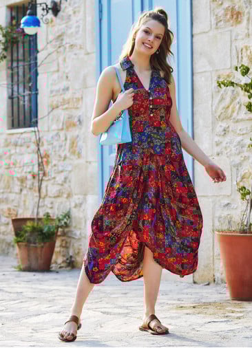 Floral Printed Shirt Collar Long Boho Dress