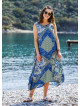 Blue Print Scoop Neck Pocket Detail Boho Maxi Dress
