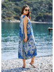 Blue Print Scoop Neck Pocket Detail Boho Maxi Dress