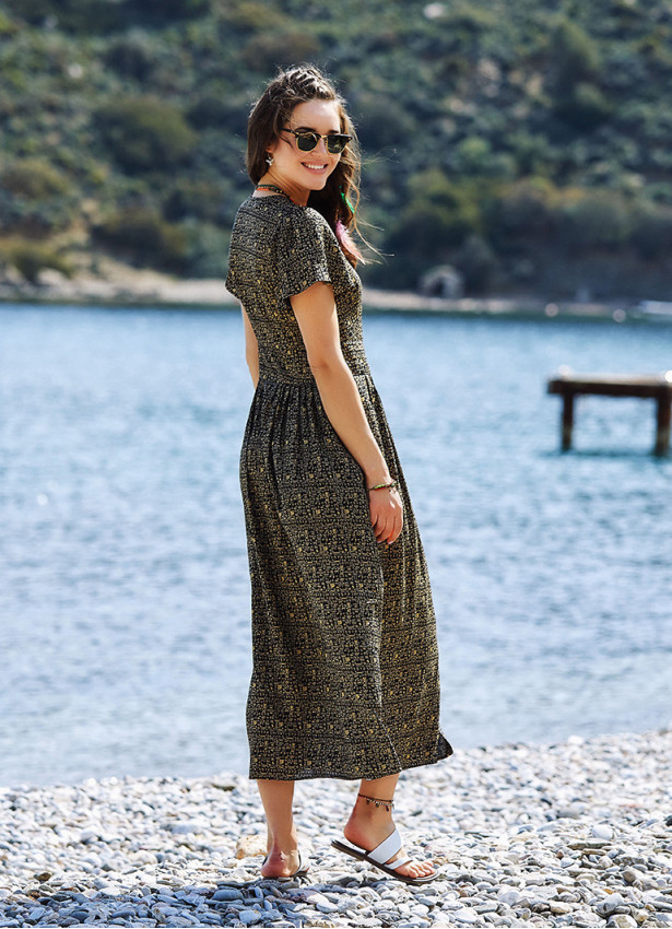 Etnic Patterned Bohemian Shirtwaist Maxi Dress | Wholesale Boho Clothing