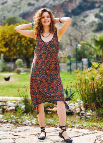 Etnic Patterned Asymmetrical Hem Cute Summer Dress