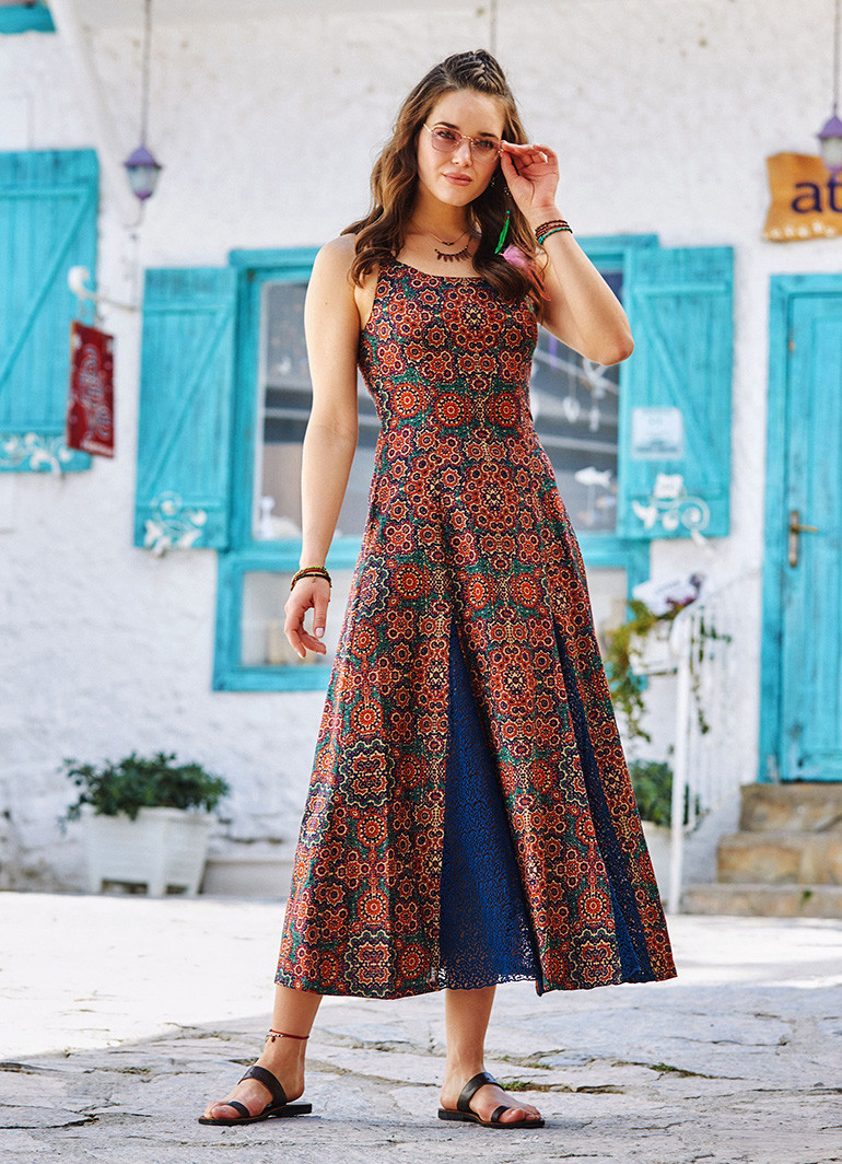 Bohemian Style Maxi Lace Patterned Dress | Wholesale Boho Clothing