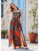 Brown Patterned Strappy Wrap Maxi Dress