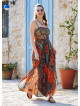 Brown Patterned Strappy Wrap Maxi Dress