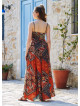 Brown Patterned Strappy Wrap Maxi Dress
