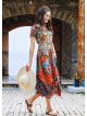 Brown Print Asymmetrical Hem Half Sleeve Bohemian Long Dress