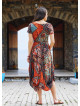 Brown Print Asymmetrical Hem Half Sleeve Bohemian Long Dress