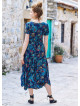 Floral Printed Asymetrical Hem Half Sleeve Long Dress