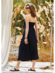 Strapless Chest Pocket Detailed Black Flared Dress 4459