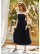 Strapless Chest Pocket Detailed Black Flared Dress 4459