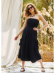 Strapless Chest Pocket Detailed Black Flared Dress 4459