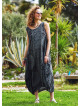 Gray Patterned Scoop Neck Loose Fit Side Pockets Maxi Dress