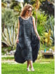 Gray Patterned Scoop Neck Loose Fit Side Pockets Maxi Dress