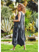 Gray Patterned Scoop Neck Loose Fit Side Pockets Maxi Dress
