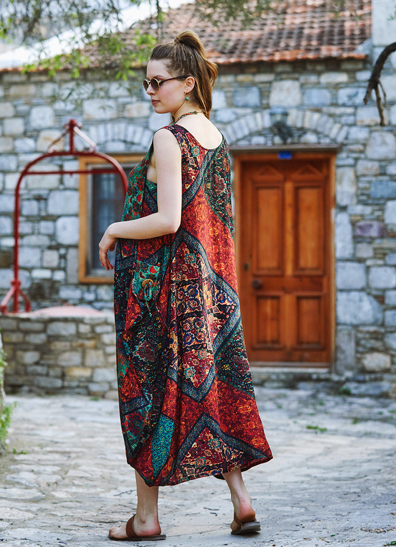 Ethnic Print Loose Fit Maxi Sundress Wholesale Boho Clothing