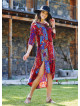 Red Beaded Slits Boat Neck Tassel Tunic Dress