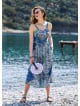 Blue Print Retro Style Button Down Midi Sundress