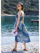 Blue Print Retro Style Button Down Midi Sundress