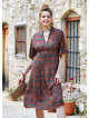 Patterned Button Detailed V Neck Half Sleeve Green Midi Dress 4447