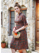Patterned Button Detailed V Neck Half Sleeve Green Midi Dress 4447